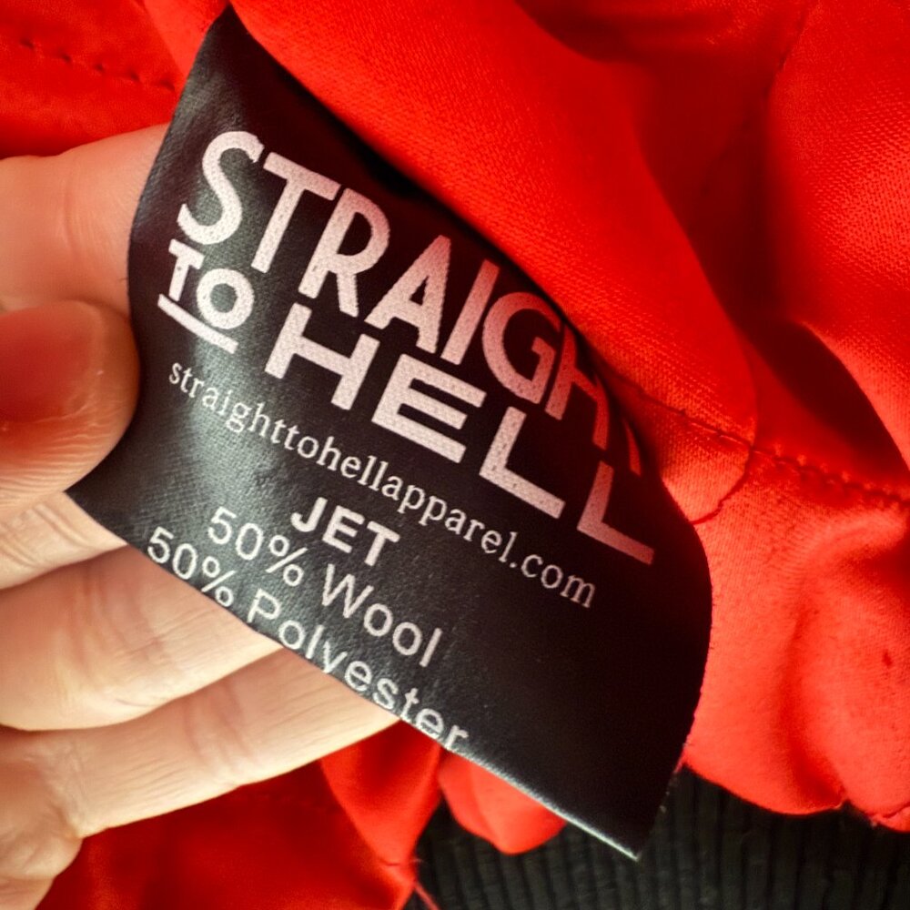 Straight To Hell Jet Varsity/Bomber Jacket in Black w/ White Stripe - Unisex XS - Picture 4 of 6